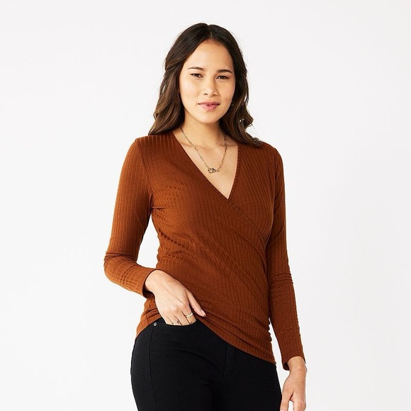 Nine West Tops - Nine West Long Sleeve Wrap Surplice Top